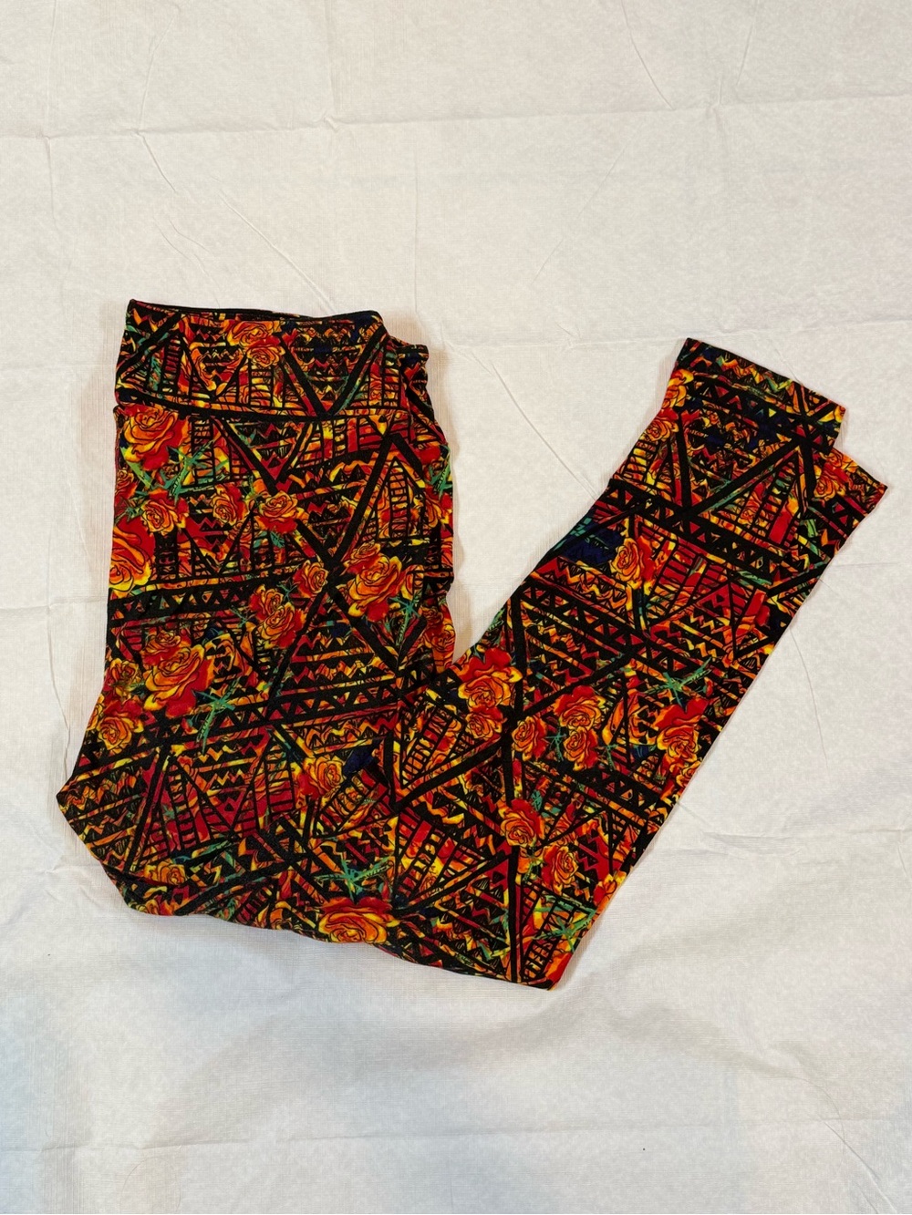 LuLaRoe Floral & Tribal Leggings - Red, Black & Green, TC
